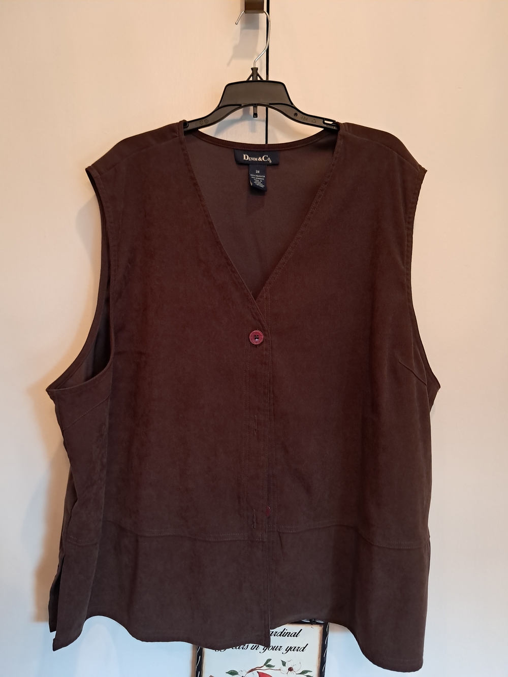 Denim&Co Brown V-Neck Button Front Sleeveless Tunic